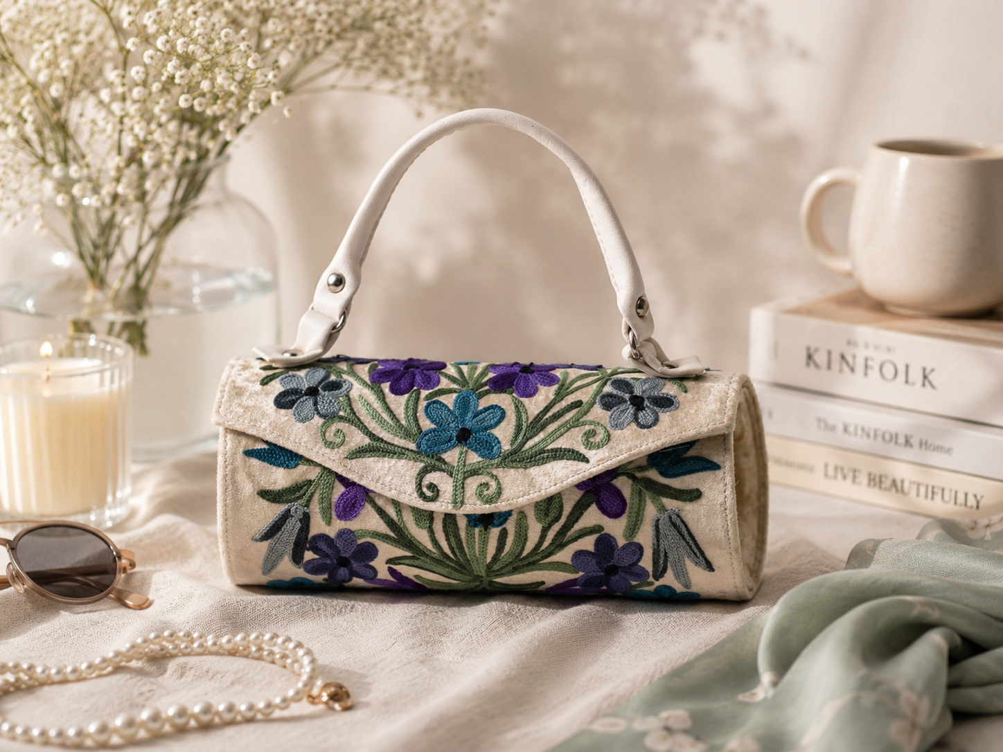 Nargis Embroidered Barrel Bag