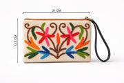 Floral Embroidered Canvas Pouch