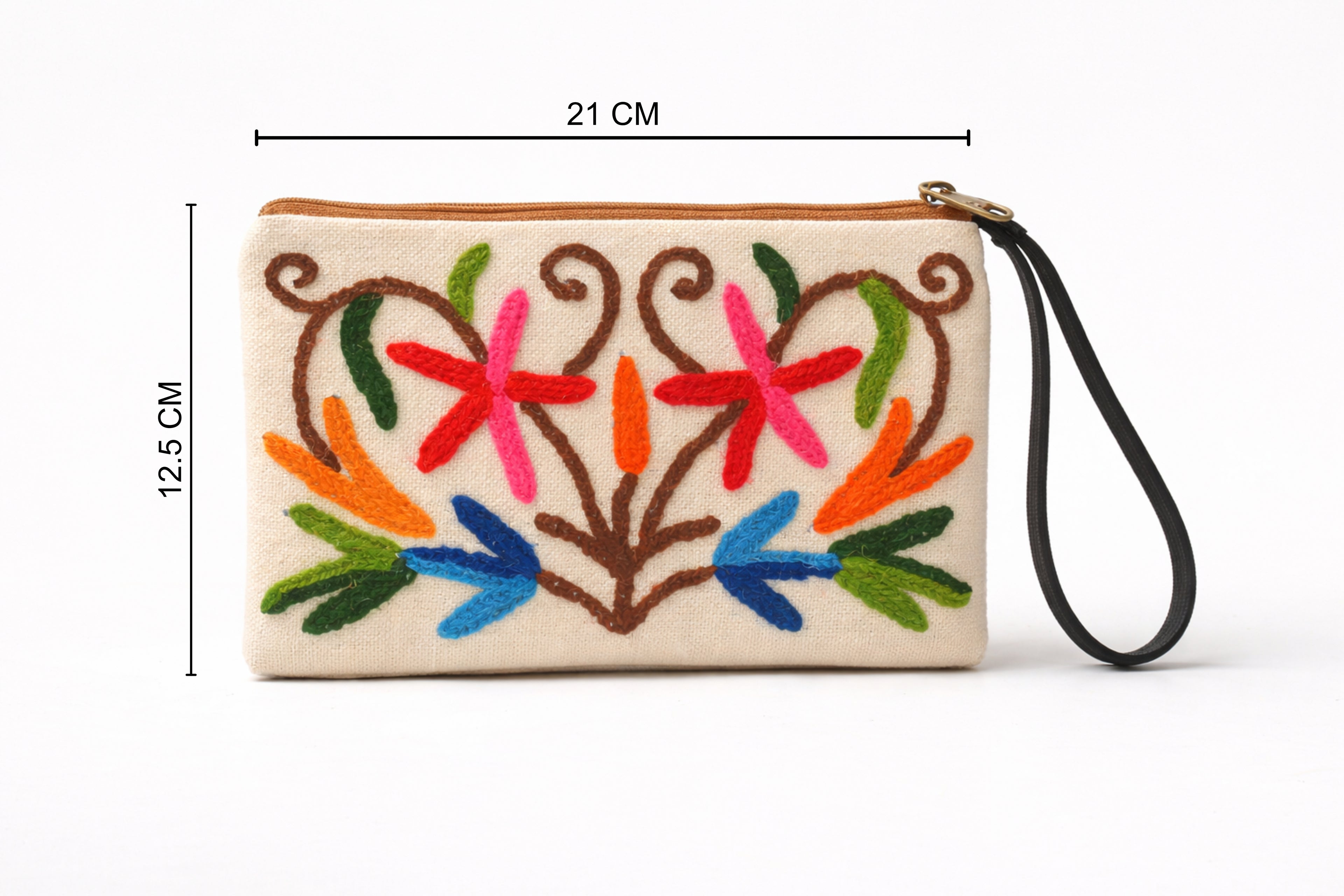 Floral Embroidered Canvas Pouch