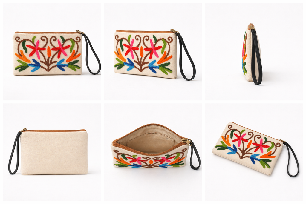 Floral Embroidered Canvas Pouch