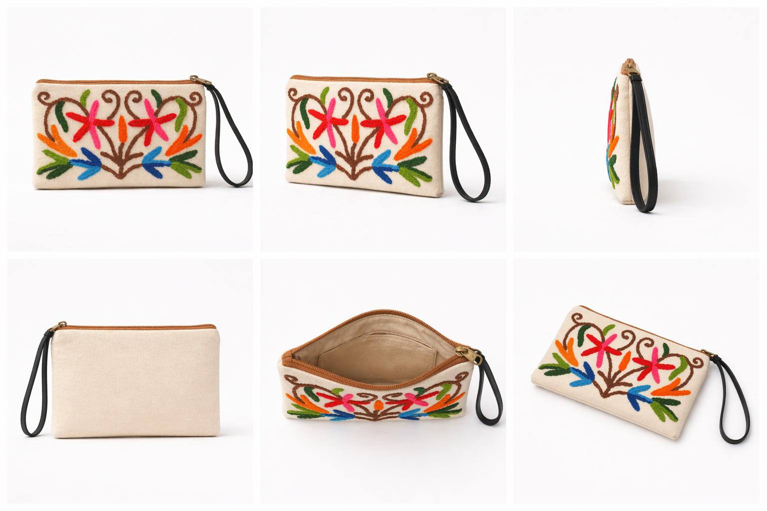 Floral Embroidered Canvas Pouch